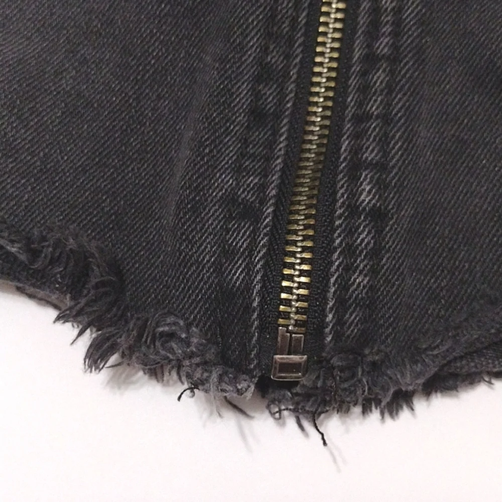 Free People We The Free Black Zip Front Denim Micro Mini Skirt Y2K Size 25